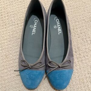 Suede Gray and Blue Women's Ballet Flats